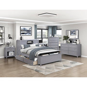 B2024GYBCF-1* (2) Full Bookcase Platform Bed with Hidden Desk, Stool and Storage Bench - B2024GYBCF-1*
