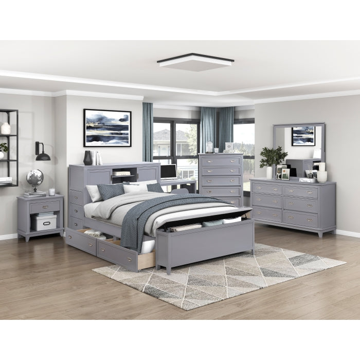 B2024GYBCF-1* (2) Full Bookcase Platform Bed with Hidden Desk, Stool and Storage Bench - B2024GYBCF-1*
