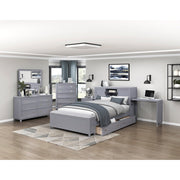 B2024GYBCF-1* (2) Full Bookcase Platform Bed with Hidden Desk, Stool and Storage Bench - B2024GYBCF-1*
