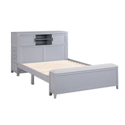 B2024GYBCF-1* (2) Full Bookcase Platform Bed with Hidden Desk, Stool and Storage Bench - B2024GYBCF-1*
