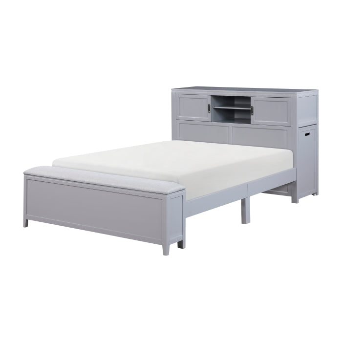 B2024GYBCF-1* (2) Full Bookcase Platform Bed with Hidden Desk, Stool and Storage Bench - B2024GYBCF-1*