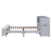 B2024GYBCF-1* (2) Full Bookcase Platform Bed with Hidden Desk, Stool and Storage Bench - B2024GYBCF-1*
