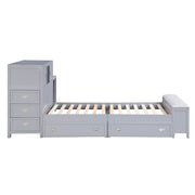 B2024GYBCF-1* (2) Full Bookcase Platform Bed with Hidden Desk, Stool and Storage Bench - B2024GYBCF-1*