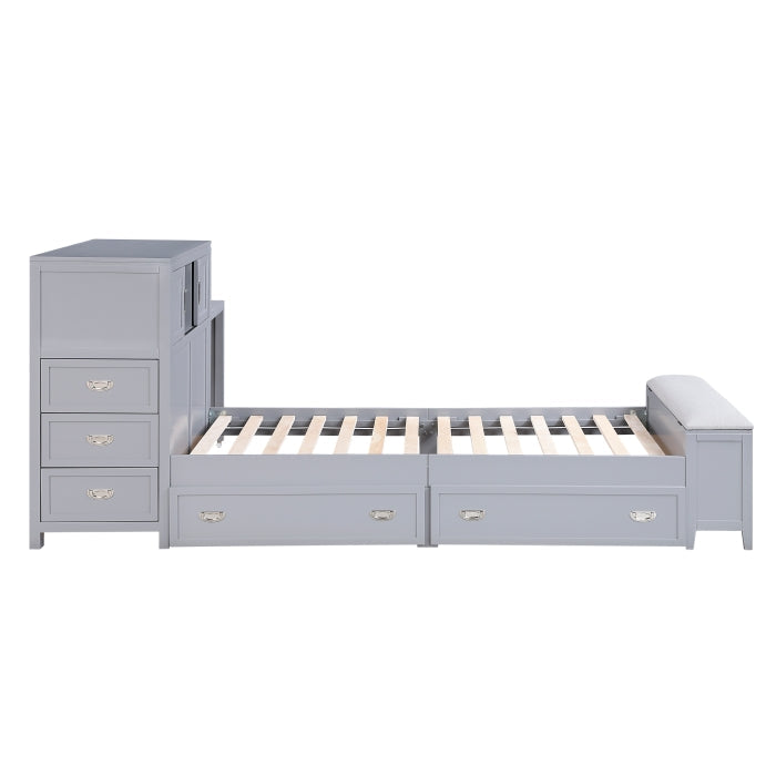 B2024GYBCF-1* (2) Full Bookcase Platform Bed with Hidden Desk, Stool and Storage Bench - B2024GYBCF-1*