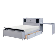 B2024GYBCF-1* (2) Full Bookcase Platform Bed with Hidden Desk, Stool and Storage Bench - B2024GYBCF-1*