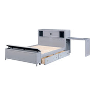 B2024GYBCF-1* (2) Full Bookcase Platform Bed with Hidden Desk, Stool and Storage Bench - B2024GYBCF-1*
