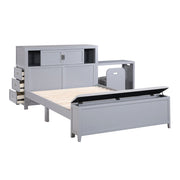 B2024GYBCF-1* (2) Full Bookcase Platform Bed with Hidden Desk, Stool and Storage Bench - B2024GYBCF-1*