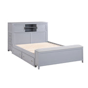 B2024GYBCF-1* (2) Full Bookcase Platform Bed with Hidden Desk, Stool and Storage Bench - B2024GYBCF-1*
