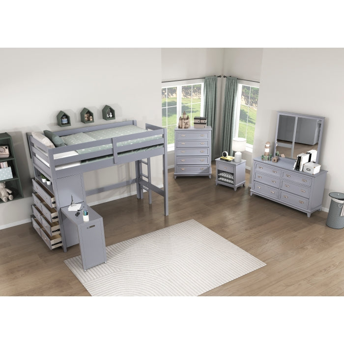 B2024GYLTF-1* (6) Twin/Full Loft Bunk Bed with Chest and Hidden Desk - B2024GYLTF-1*