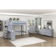 B2024GYLTF-1* (6) Twin/Full Loft Bunk Bed with Chest and Hidden Desk - B2024GYLTF-1*