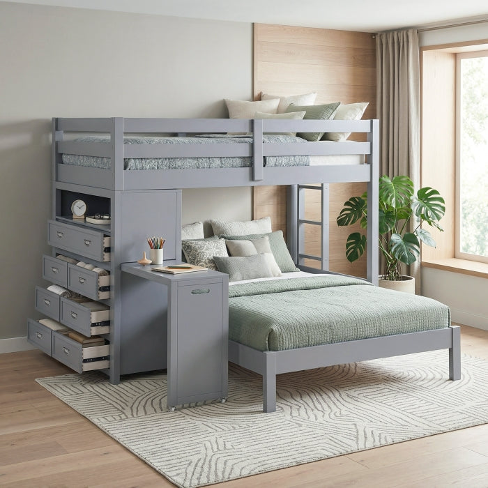 B2024GYLTF-1* (6) Twin/Full Loft Bunk Bed with Chest and Hidden Desk - B2024GYLTF-1*