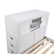 B2024WHBC-1* (2) Twin Bookcase Platform Bed with Hidden Desk, Stool and Storage Bench - B2024WHBC-1*