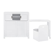 B2024WHBC-1* (2) Twin Bookcase Platform Bed with Hidden Desk, Stool and Storage Bench - B2024WHBC-1*