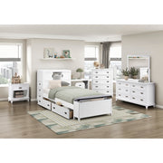B2024WHBC-1* (2) Twin Bookcase Platform Bed with Hidden Desk, Stool and Storage Bench - B2024WHBC-1*