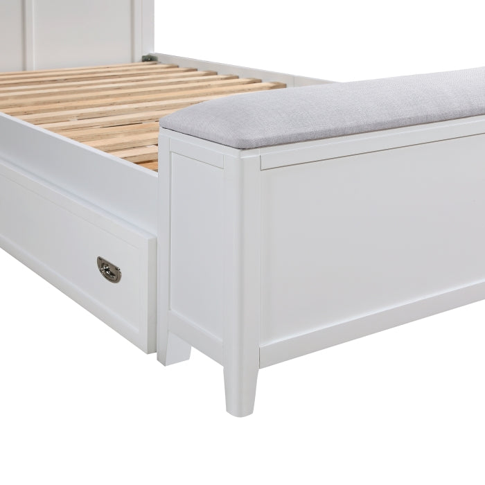 B2024WHBCF-1* (2) Full Bookcase Platform Bed with Hidden Desk, Stool and Storage Bench - B2024WHBCF-1*