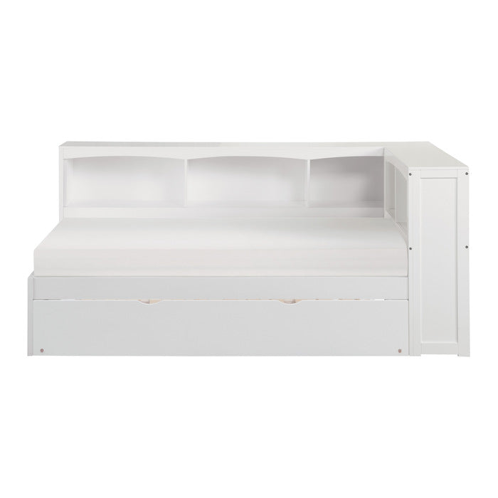 B2053BCW-1BCR* (4) Twin Bookcase Corner Platform Bed with Twin Trundle - B2053BCW-1BCR*