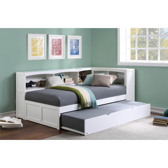 B2053BCW-1BCR* (4) Twin Bookcase Corner Platform Bed with Twin Trundle - B2053BCW-1BCR*