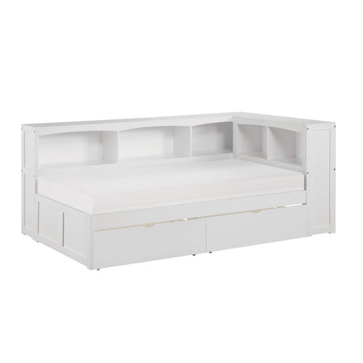 B2053BCW-1BCT* (4) Twin Bookcase Corner Platform Bed with Storage Boxes - B2053BCW-1BCT*