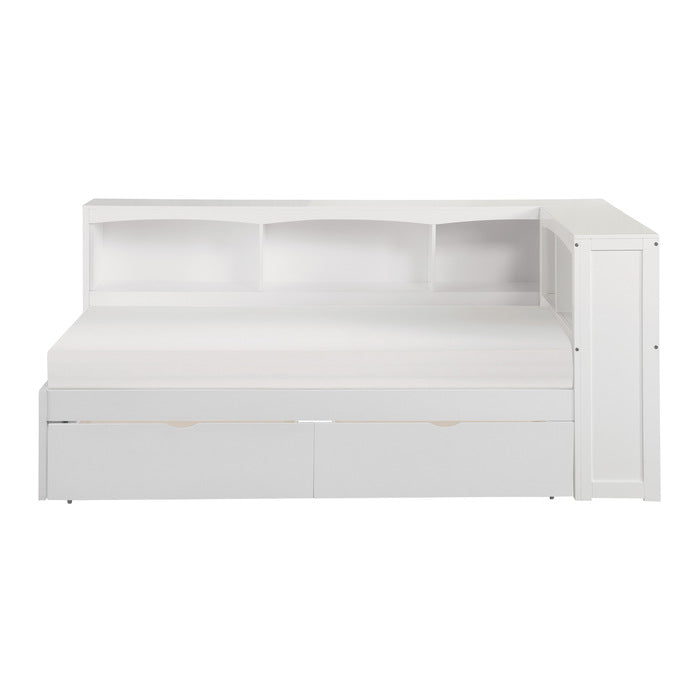 B2053BCW-1BCT* (4) Twin Bookcase Corner Platform Bed with Storage Boxes - B2053BCW-1BCT*