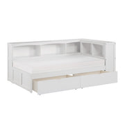 B2053BCW-1BCT* (4) Twin Bookcase Corner Platform Bed with Storage Boxes - B2053BCW-1BCT*