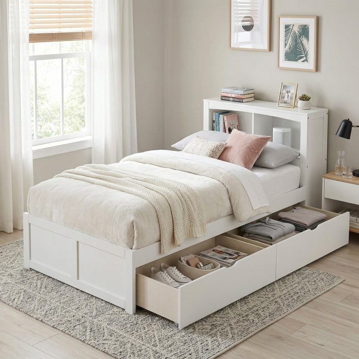 B2053BCW-1T* (3) Twin Bookcase Platform Bed with Storage Boxes - B2053BCW-1T*