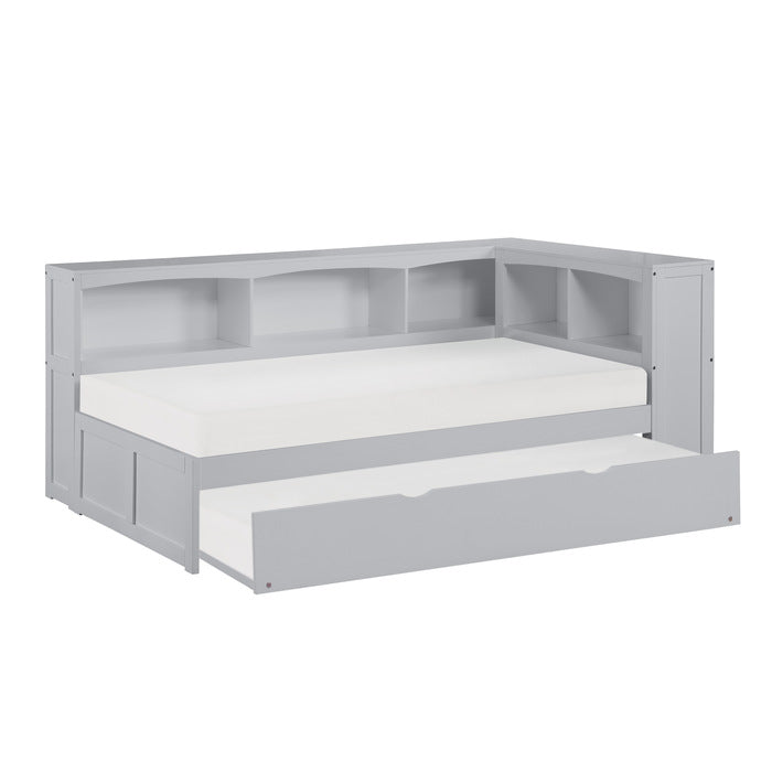 B2063BC-1BCR* (4) Twin Bookcase Corner Platform Bed with Twin Trundle - B2063BC-1BCR*