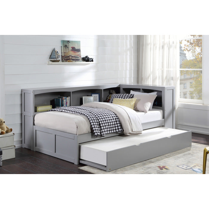 B2063BC-1BCR* (4) Twin Bookcase Corner Platform Bed with Twin Trundle - B2063BC-1BCR*