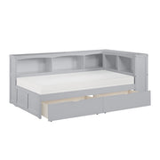 B2063BC-1BCT* (4) Twin Bookcase Corner Platform Bed with Storage Boxes - B2063BC-1BCT*