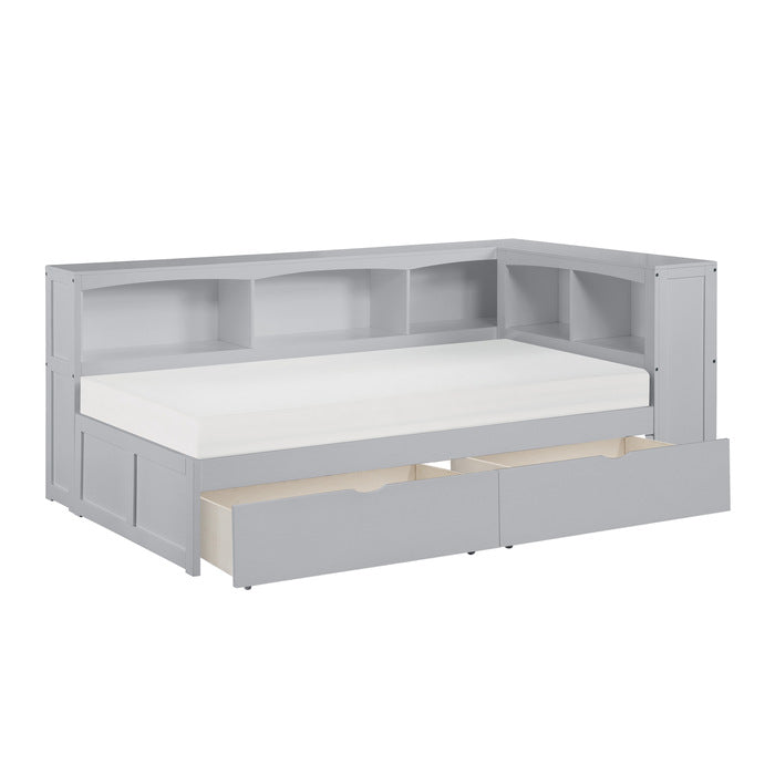 B2063BC-1BCT* (4) Twin Bookcase Corner Platform Bed with Storage Boxes - B2063BC-1BCT*