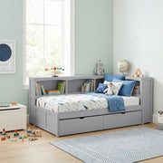 B2063BC-1BCT* (4) Twin Bookcase Corner Platform Bed with Storage Boxes - B2063BC-1BCT*