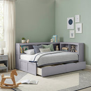B2063BC-1BCT* (4) Twin Bookcase Corner Platform Bed with Storage Boxes - B2063BC-1BCT*