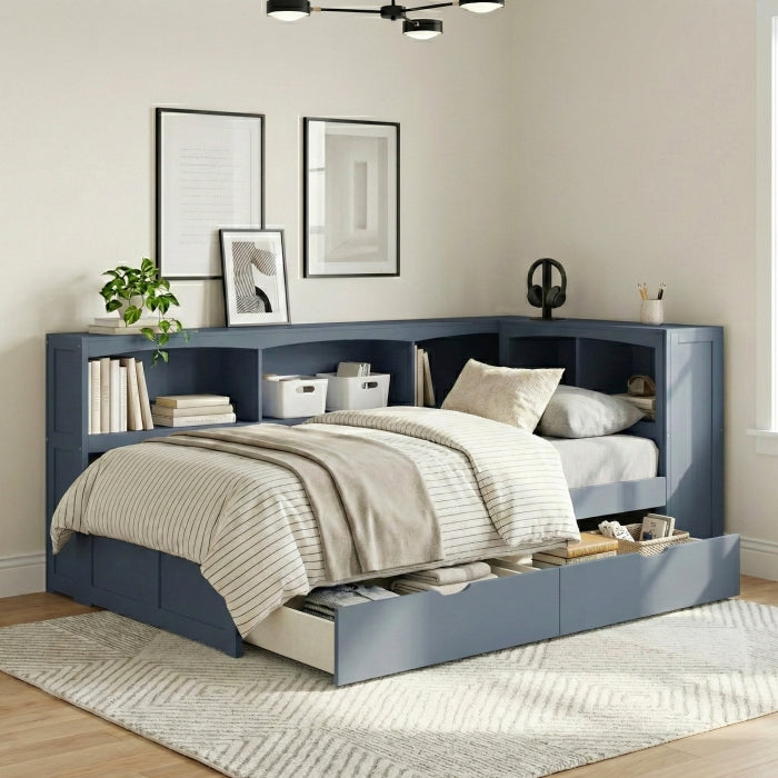 B2083BUBC-1BC* (3) Twin Bookcase Corner Platform Bed - B2083BUBC-1BC*