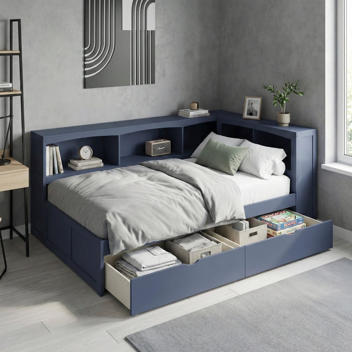 B2083BUBC-1BC* (3) Twin Bookcase Corner Platform Bed - B2083BUBC-1BC*