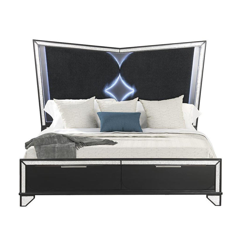 [B273-Q-Bed] Diamond - Bed (Black, Queen) Queen, Wood, Black With : LED Light Each - B273-Q-Bed