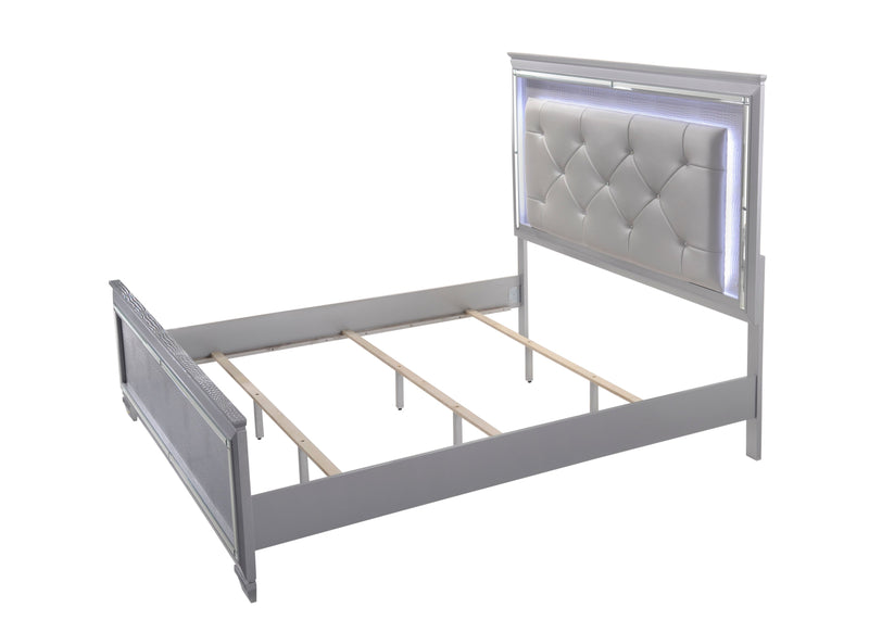 Lillian Silver LED Upholestered Bedroom Set - Lara FurnitureBedroom Set