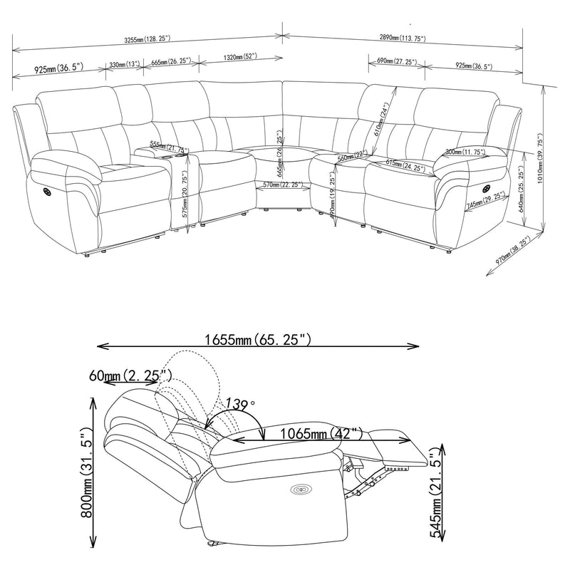 Bahrain 6-piece Modular Power Reclining Sectional Charcoal - 609540P