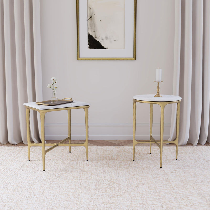 Baldwin Round Marble Top Side Table White and Gold - 930081