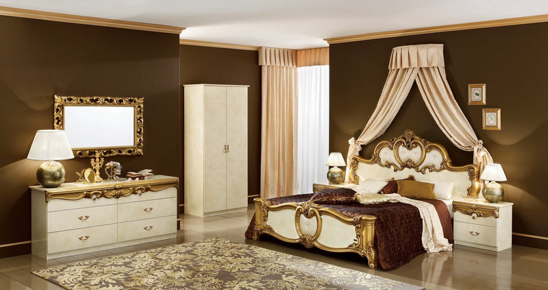 Barocco Bed Ivory W/Gold, Camelgroup Italy Queen - Lara FurnitureQueen Bed