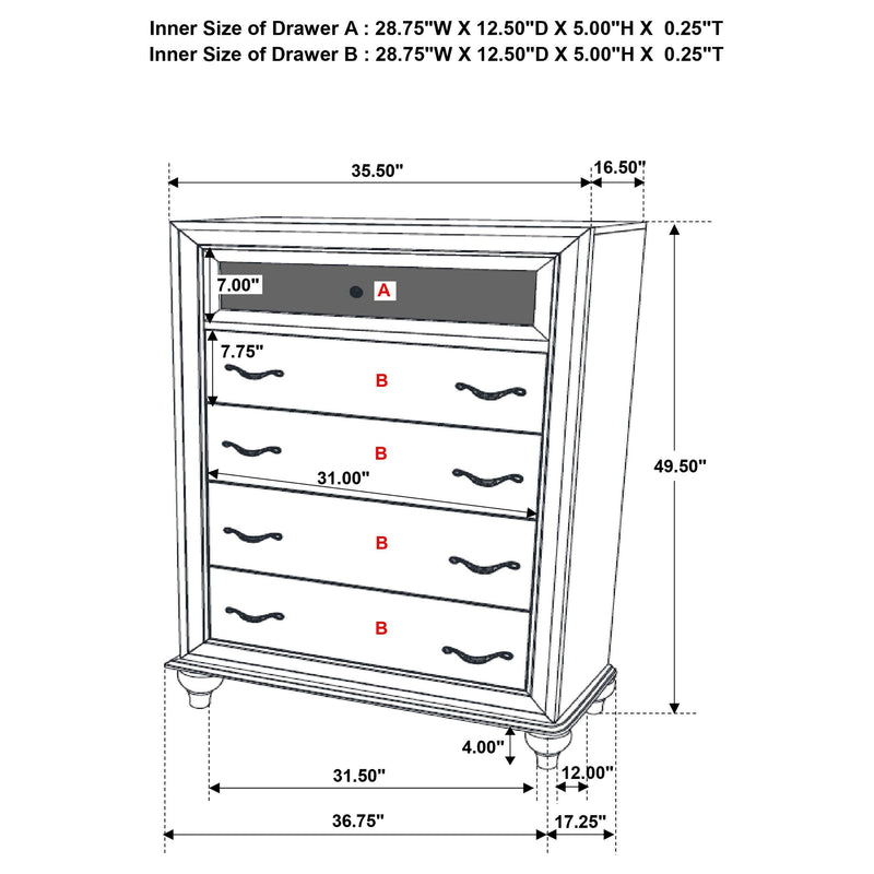 Barzini 5-drawer Bedroom Chest White - 205895