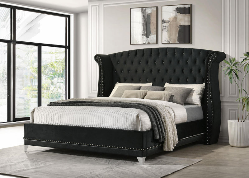 Barzini Upholstered California King Wingback Bed Black - 300643KW