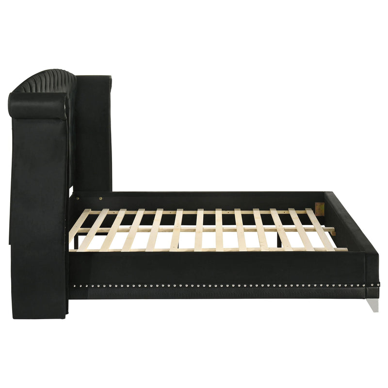 Barzini Upholstered California King Wingback Bed Black - 300643KW
