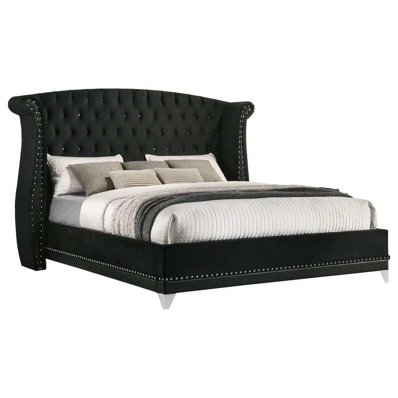 Barzini Upholstered Eastern King Wingback Bed Black - 300643KE