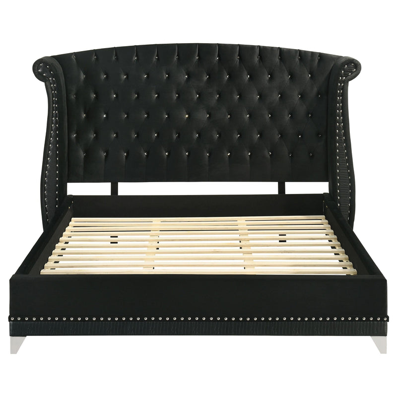 Barzini Upholstered Eastern King Wingback Bed Black - 300643KE