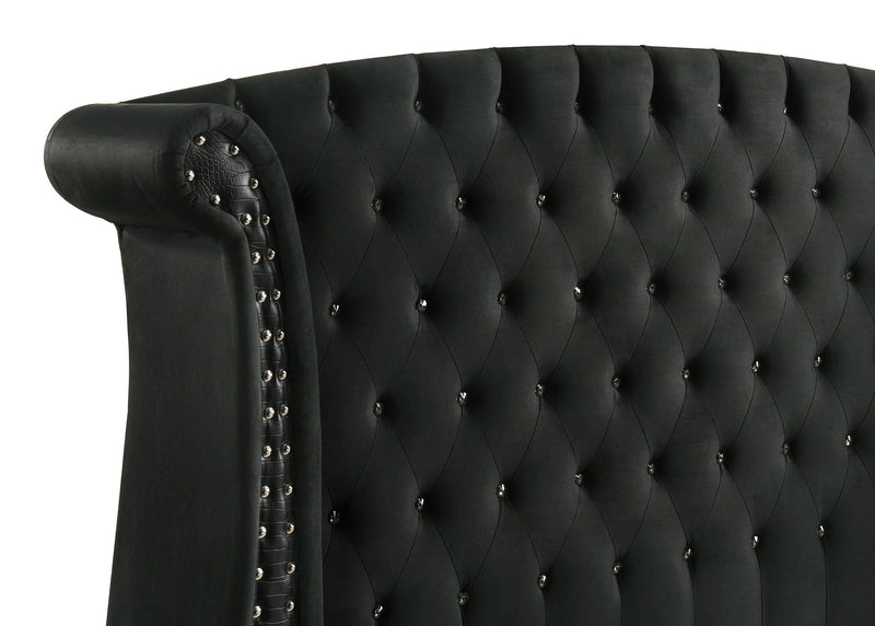 Barzini Upholstered Eastern King Wingback Bed Black - 300643KE