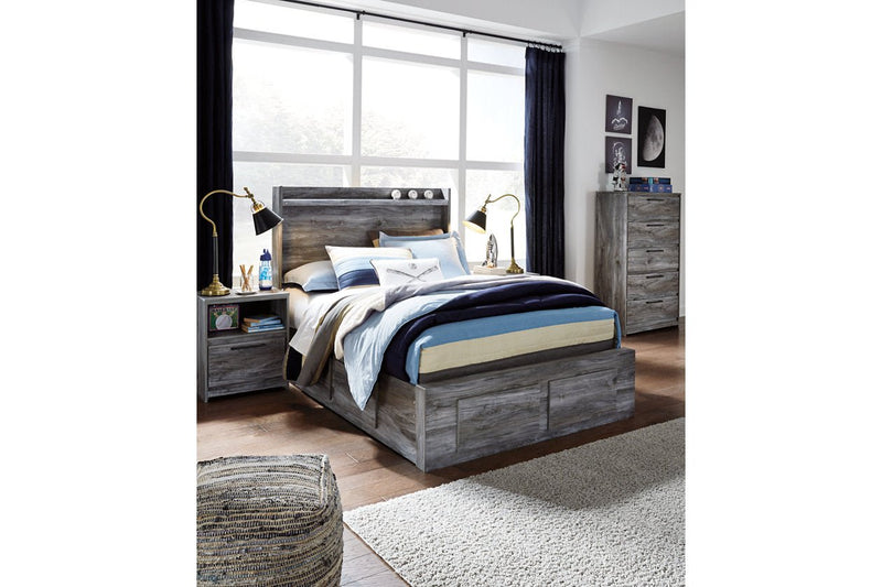 Baystorm Gray Full Panel Bed with 6 Storage Drawers - Lara FurnitureFull Bed