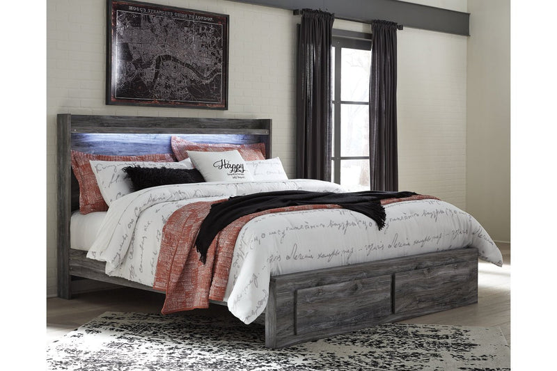 Baystorm Gray King Panel Bed with 2 Storage Drawers - Lara FurnitureKing Bed