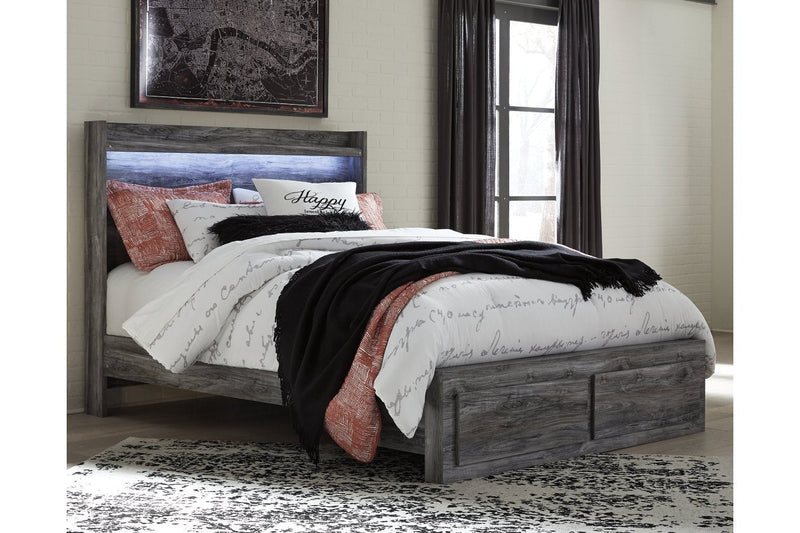 Baystorm Gray Queen Platform Bed with 2 Storage Drawers - Lara FurnitureQueen Bed