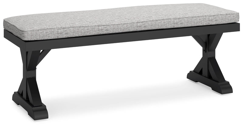 Beachcroft Black/Light Gray Outdoor Bench with Cushion - P792-600