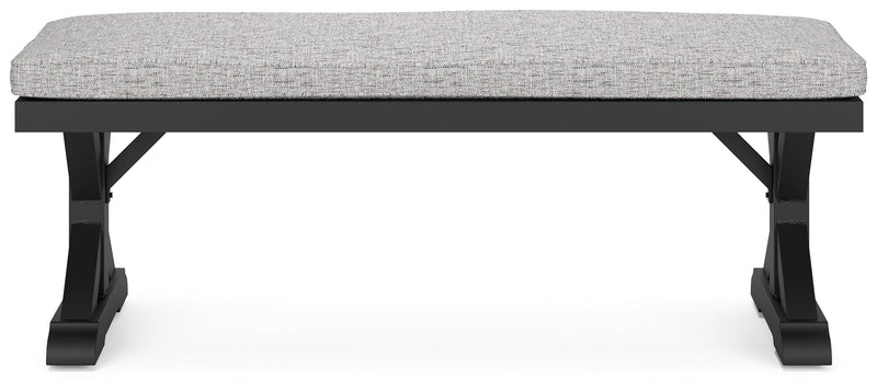 Beachcroft Black/Light Gray Outdoor Bench with Cushion - P792-600