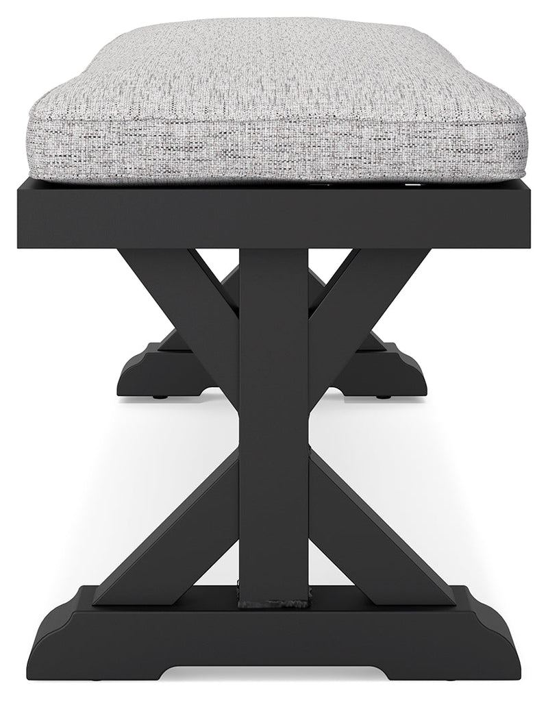 Beachcroft Black/Light Gray Outdoor Bench with Cushion - P792-600